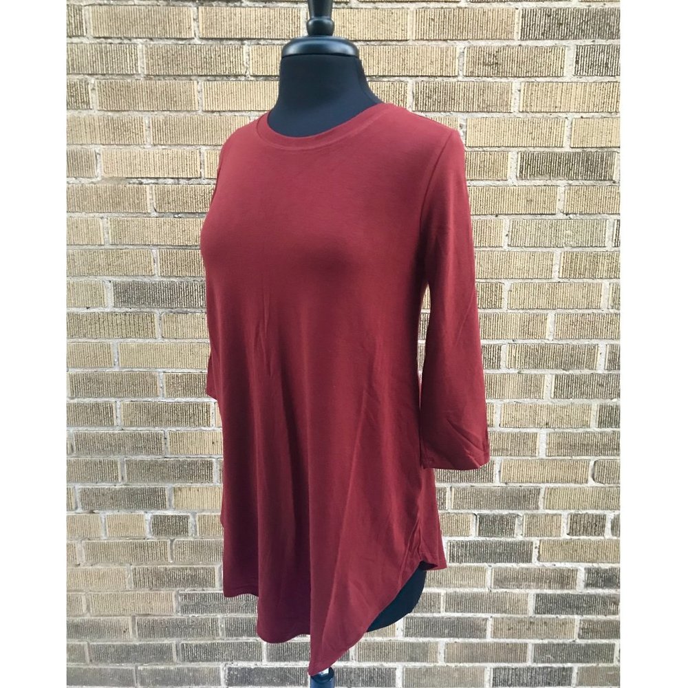 Fired Brick Jersey Tunic Top with 3/4 Sleeves
